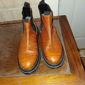 ASOS Brown Croc-Embossed Leather Boots